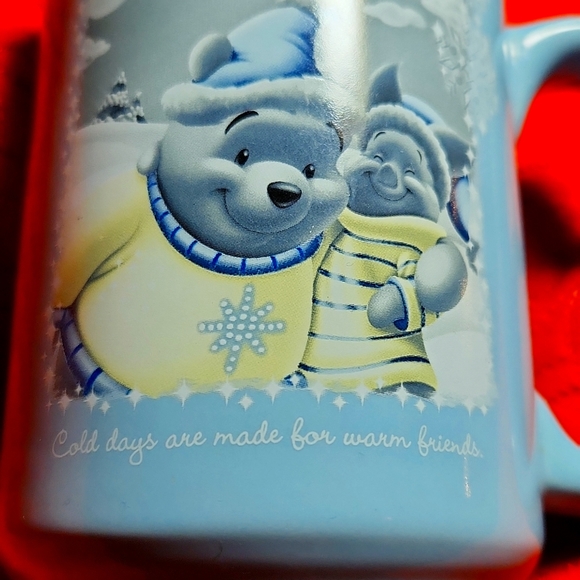 Vintage "Disney" " Winnie the Pooh" Winter Holiday Mug, blue and yellow. - Picture 3 of 5